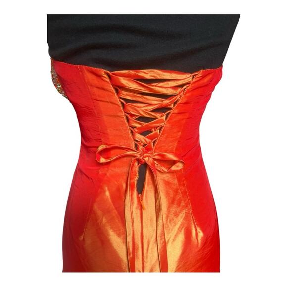 Y2K Orange Iridescent Beaded Fairy Glam Strapless Maxi Dress S Neon Prom Femme - Picture 7 of 9